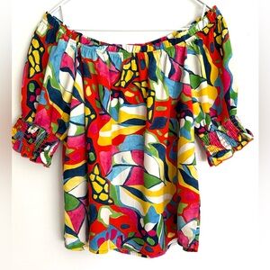 Colorful Off-Shoulder Top NWT Smocked Summer Blouse Small